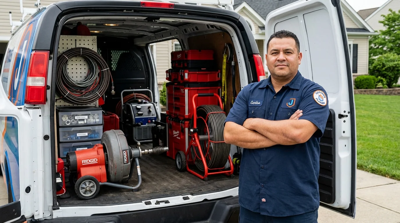 Professional drain cleaning equipment and Johns Plumbing LLC plumber in Nederland