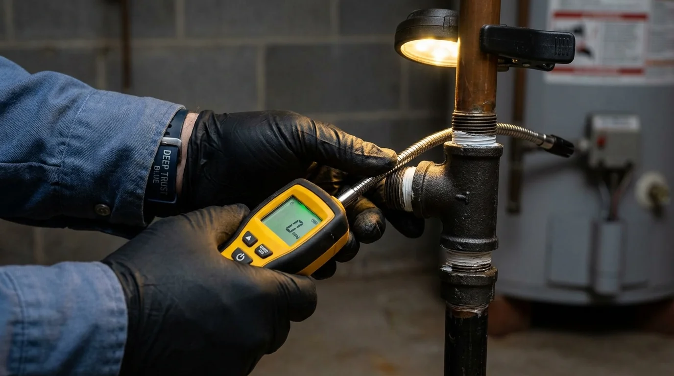 Gas leak detection with electronic sniffer by Johns Plumbing LLC in Nederland