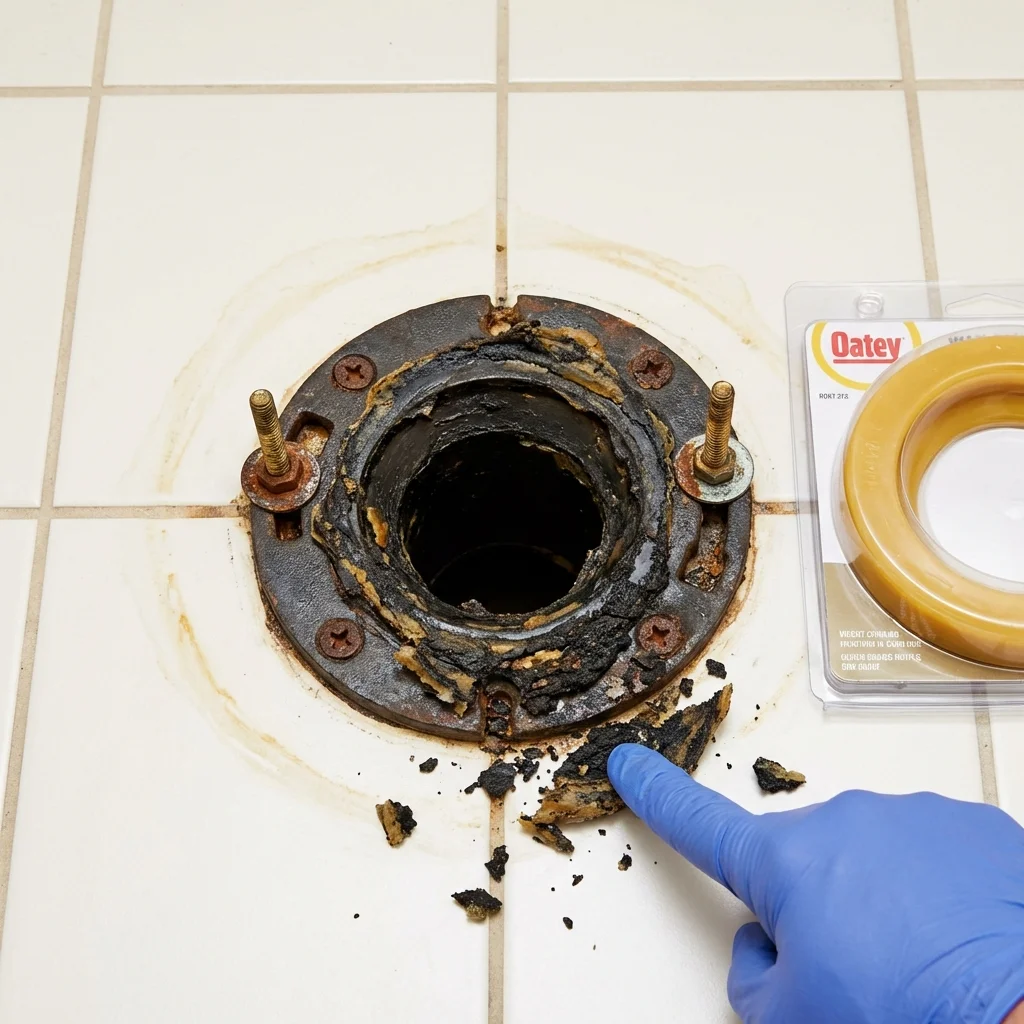 Failed wax ring showing water seepage at the base of a toilet in a Nederland, CO home